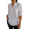 2025 Spring/Summer Lace Embroidery V-Neck Button Shirt for Women