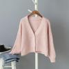 European & American Women's V-Neck Long Sleeve Solid Knit Cardigan Sweater