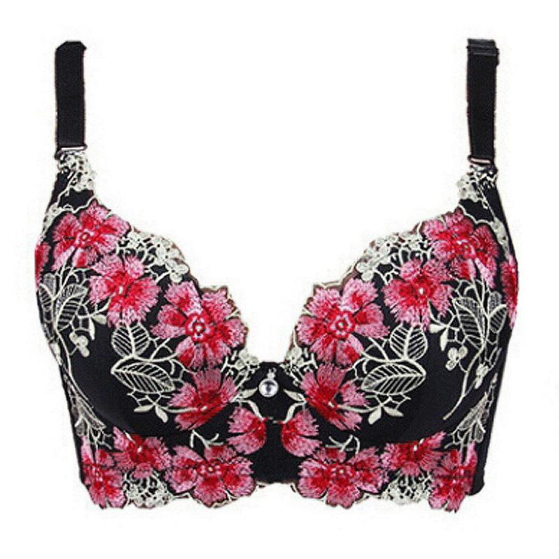 FallSweet Embroidery Bra for Women Sexy Push Up Brassiere C D Cup Underwear