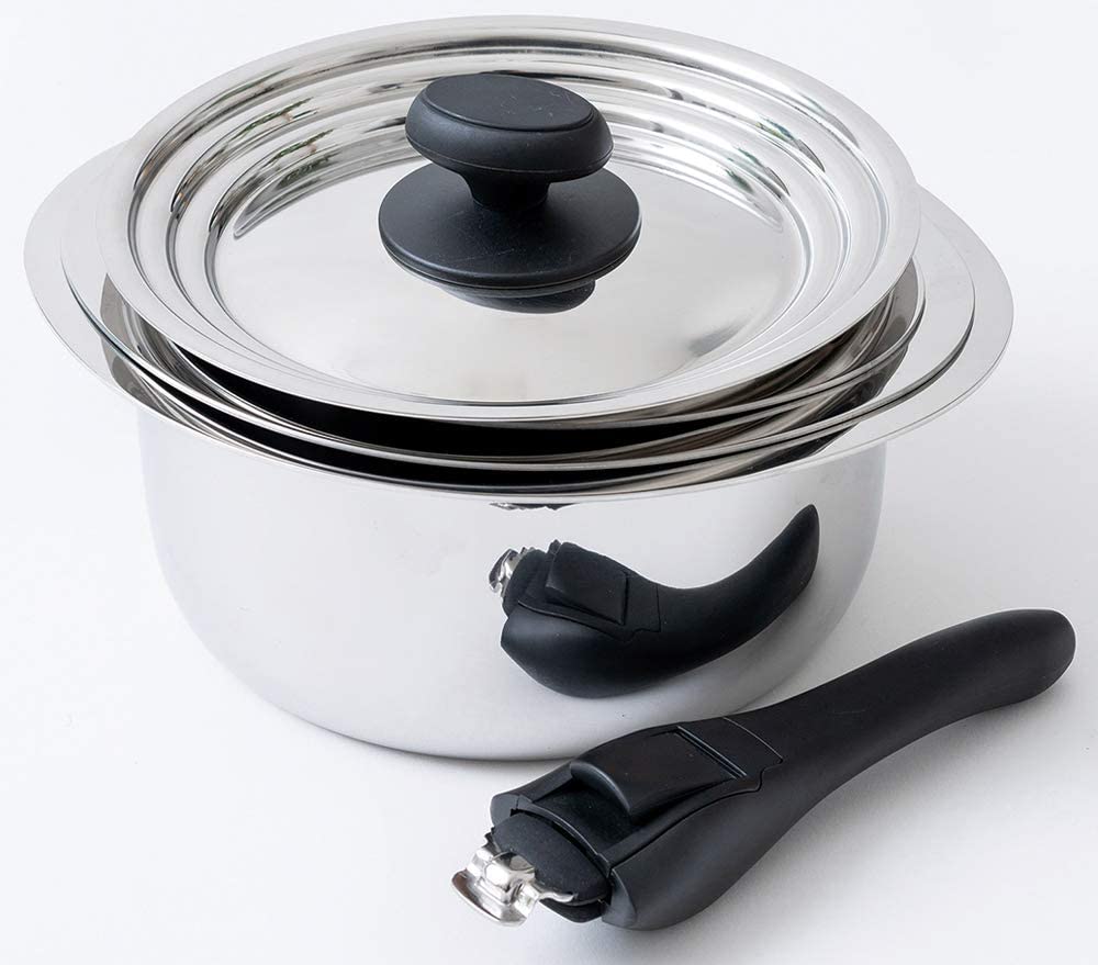Miyazaki Seisakusho Jutoku Zestaw Garnków Garnek do Sosu Pokrywka Uchwyt Jednoręczny (16/18/20 cm) Wielofunkcyjny JN-ST-1