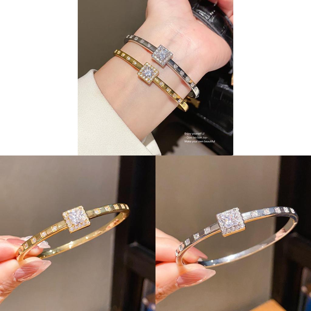 Gold Plated Zircon Square Bracelet With Geometric Design For Elegant Women