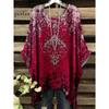 Damenbekleidung Bohemian Floral Tunika Übergröße Damen Bohemian Floralprint Tunika T-Shirt Kurzarm O-Ausschnitt Freizeitkleidung
