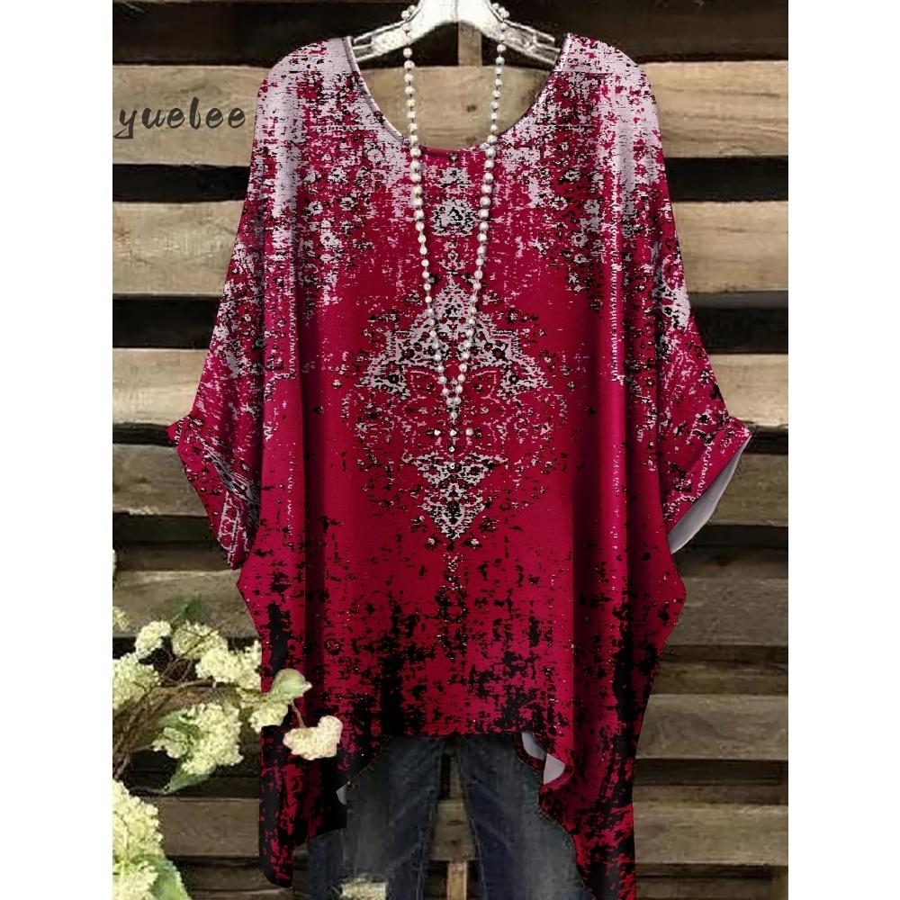 Damenbekleidung Bohemian Floral Tunika Übergröße Damen Bohemian Floralprint Tunika T-Shirt Kurzarm O-Ausschnitt Freizeitkleidung