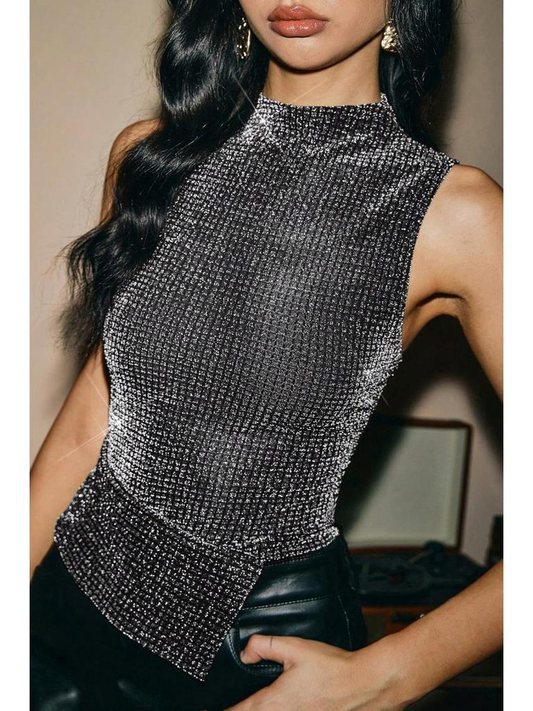 Women's Rhinestone Slim-Fit Sleeveless Summer Top