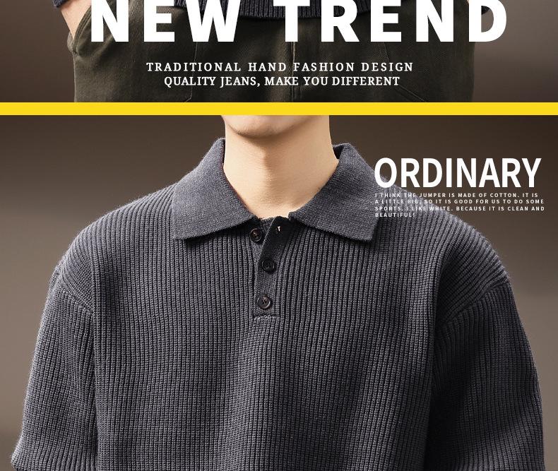Men's Winter Heavyweight Henley Collar Retro Knit Sweater