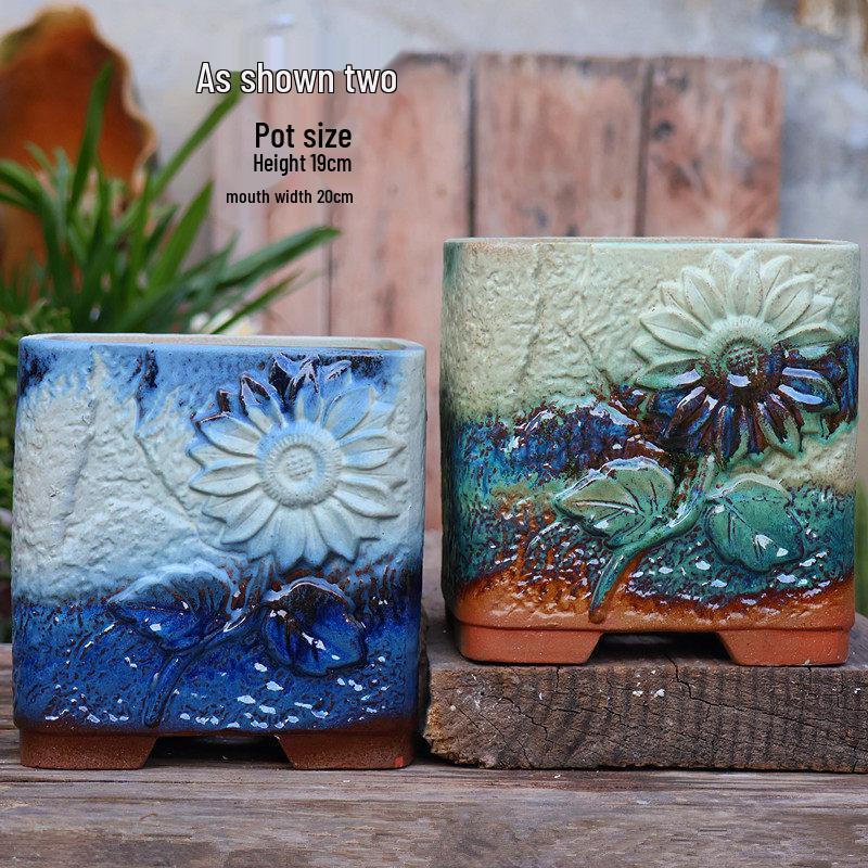 Retro Large Square Pottery Succulent and Orchid Planter