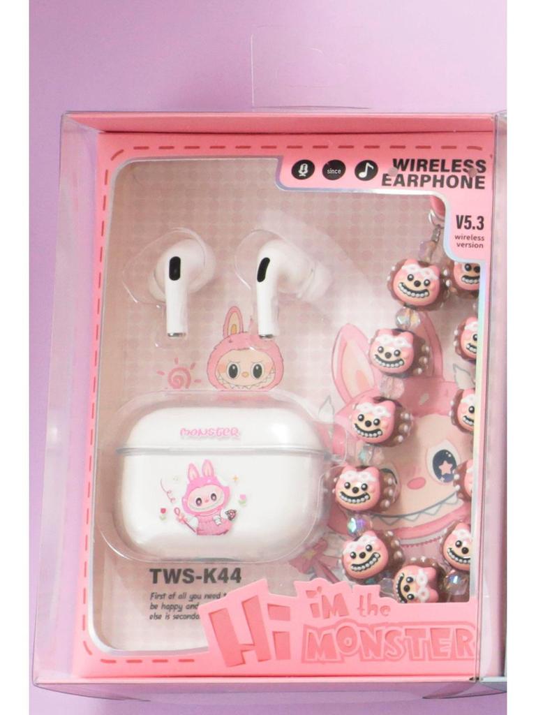 TWS-K44 Wireless Bluetooth Earphones with DIY Hand-Painted Beaded Keychain Case