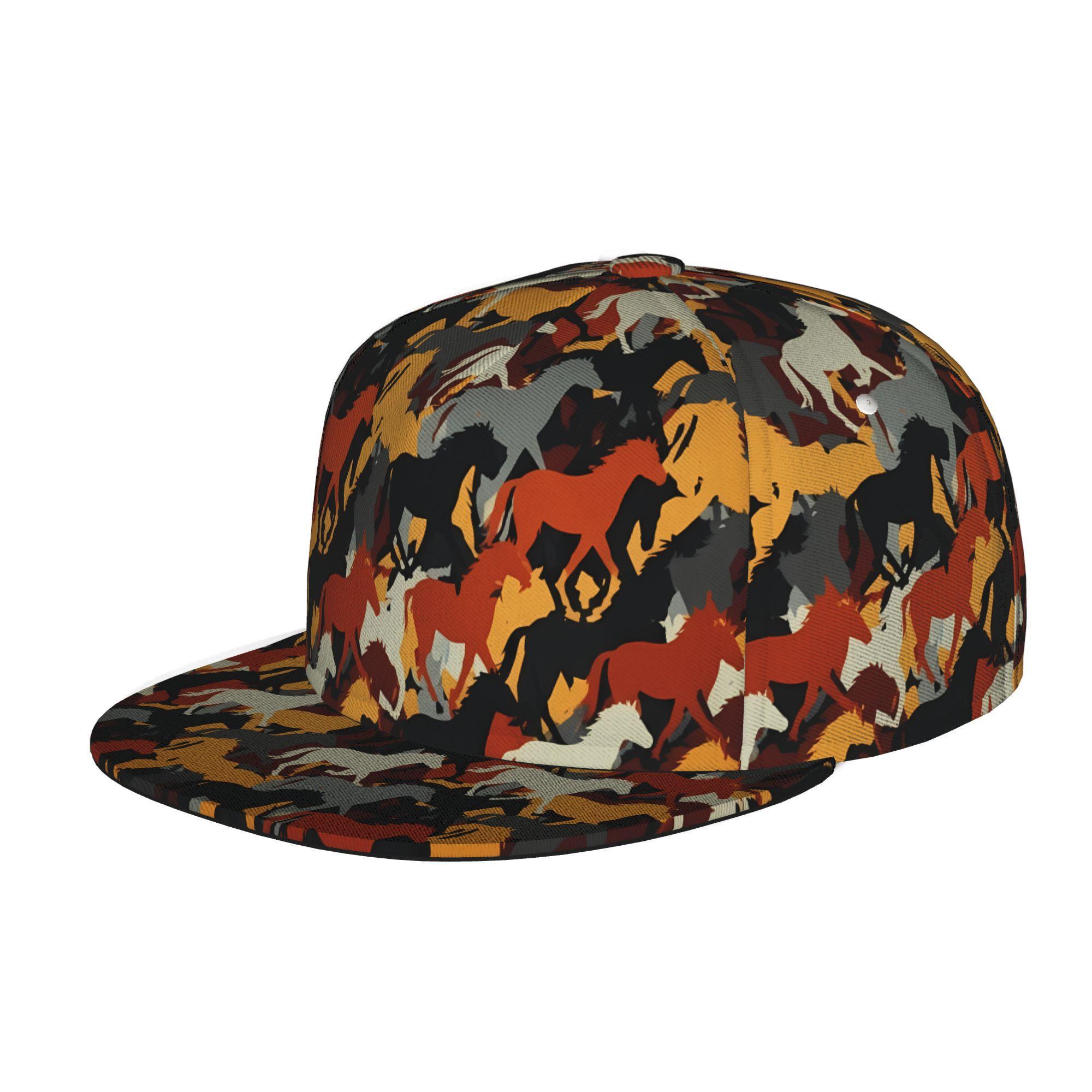 

Baseball Cap With Horse Design, Suitable For Men, Women, And Unisex. This Flat-Brimmed Snapback Trucker Hat Is Perfect For Hip H Single Size