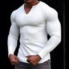 Men's Waffle V-neck T-shirt Top Vacation Long Sleeve Casual Fashion