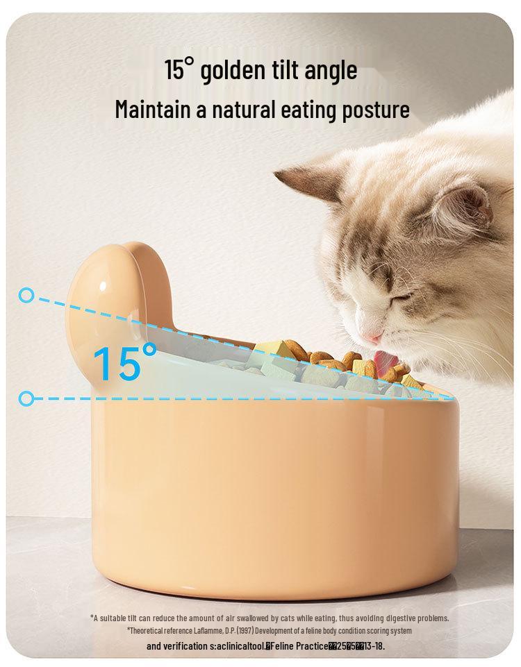 Cute Blush Bear Ceramic Pet Bowl - Slanted Large Diameter Bowl for Cats and Dogs