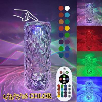NEW LED Crystal Table Lamp Rose Light Projector 1/3/7/16 Colors Touch Adjustable Romantic Diamond Atmosphere Light USB Touch Night Light
