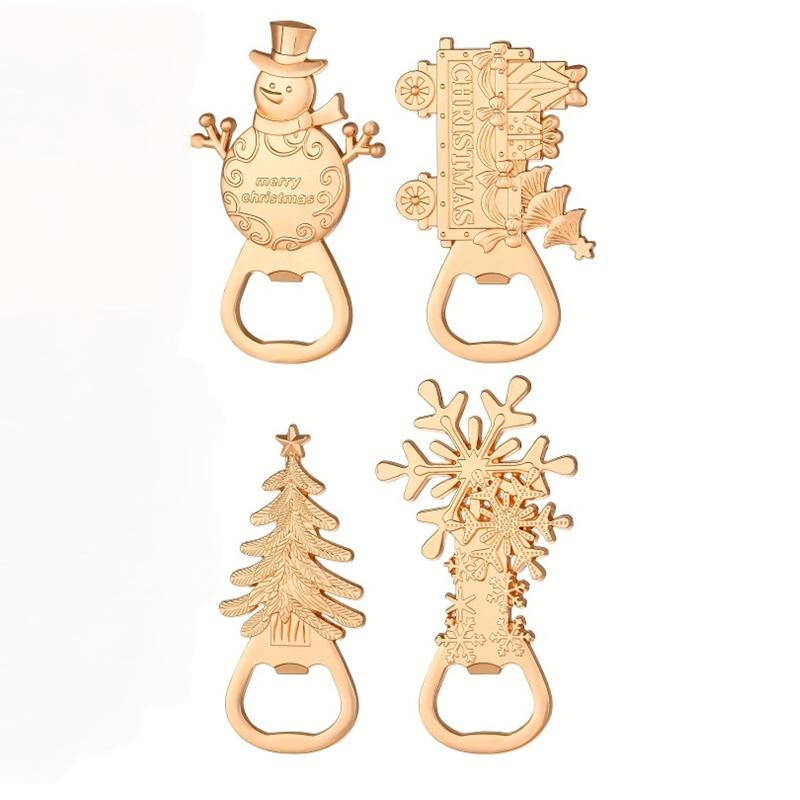 

4pcs Christmas Bottle Opener Set with Tree Snowman Snowflake Gift Box Reusable Metal Bottle Openers for Xmas Gifts Party Favors