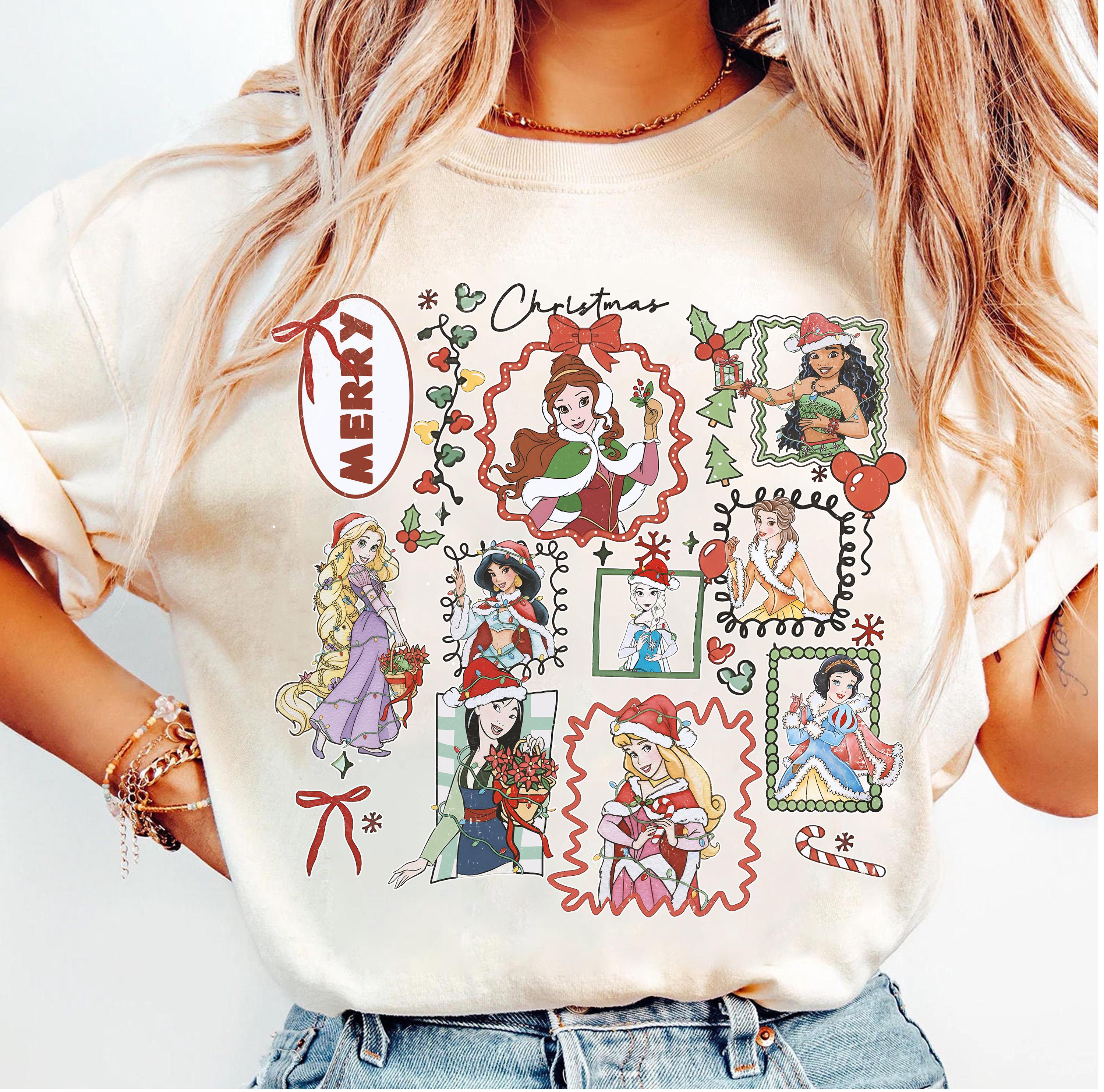 Princess Merry Christmas Coquette Bow Tshirt   Princess Castle Christmas Lights Shirt Ariel Belle Mulan Snow White S