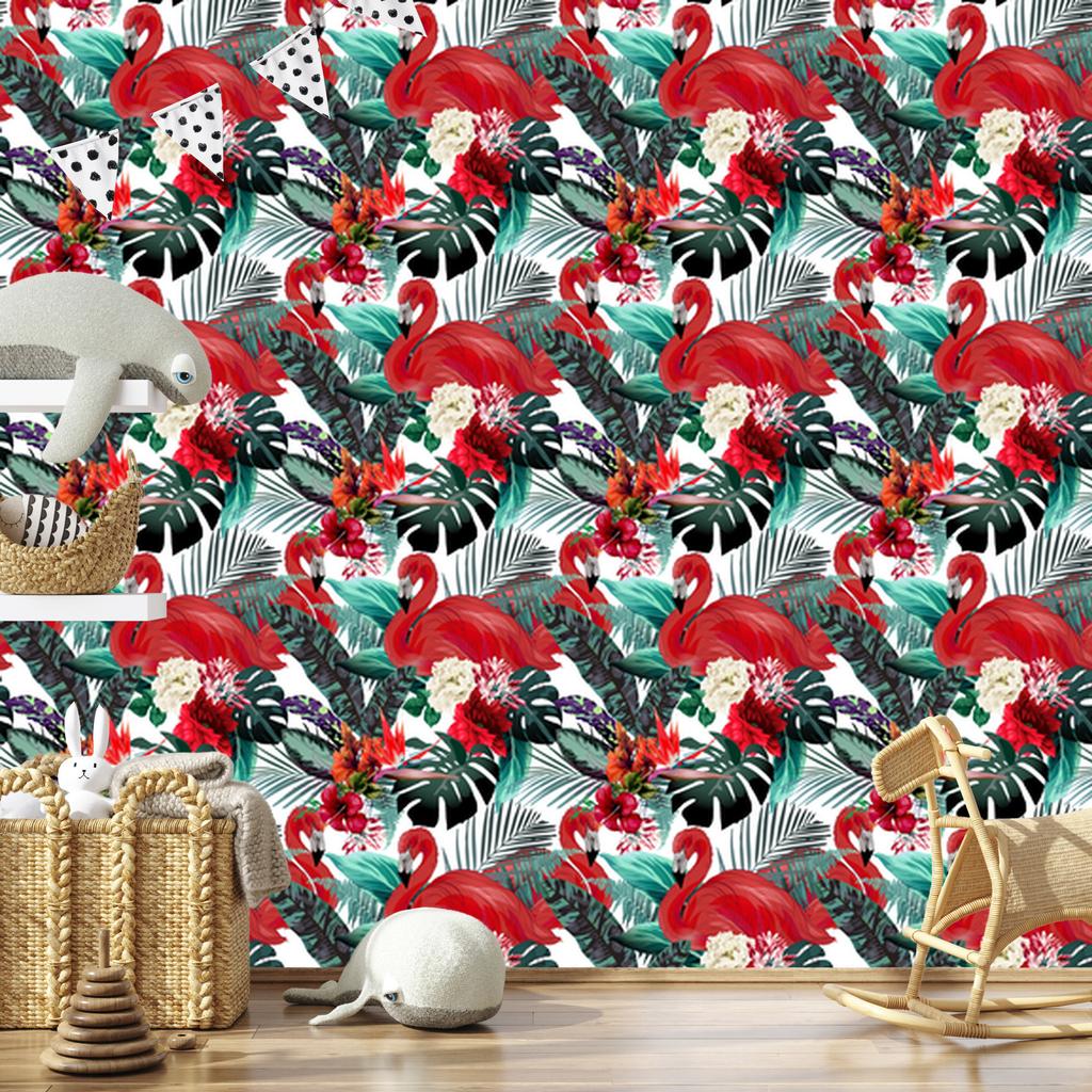 Wallpaper Flowers Plants and Flamingos for Living Room and Bedroom 50x1000