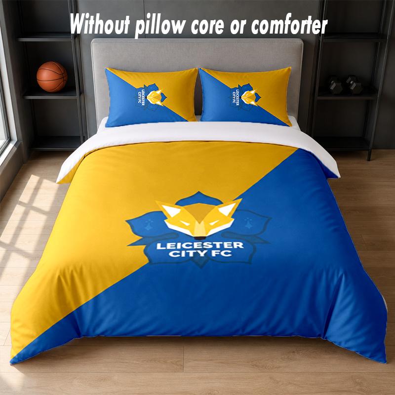 Leicester City Football Design Bed Bedding Set 1 Duvet Cover + 2 Pillowcases Soft Breathable Household Bed Linens