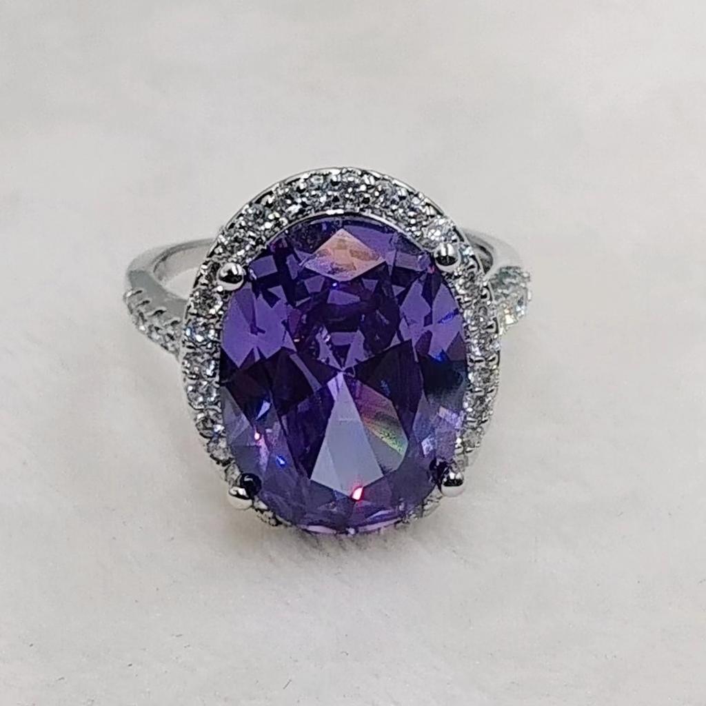 Coconut Round Pigeon Egg Multi-Color Zirconium Ring Women'S Gold-Plated Luxury Inlaid Imitation Colored Treasure Diamond Fashion Live Ring