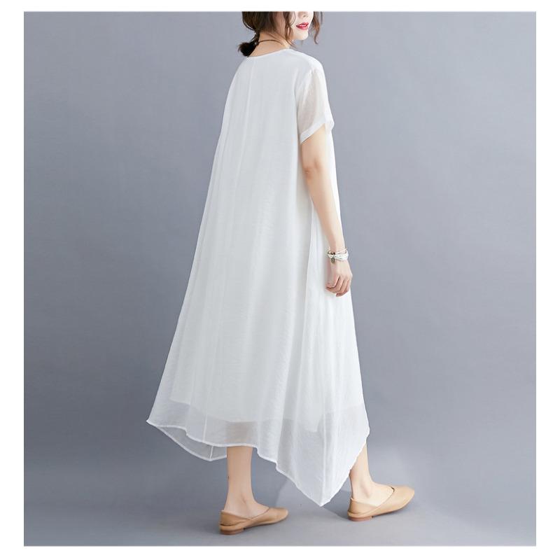 A Woman In A Solid V-neck Dress for Summer