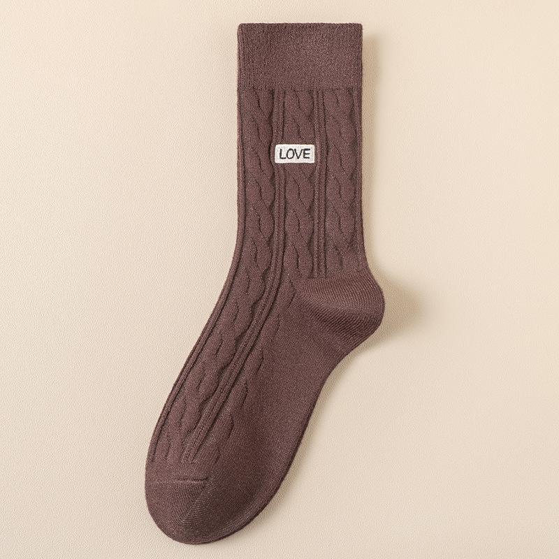 Women's Embroidered Midtube Pile Socks All Match Comfortable Breathable Slim Midtube Pile Socks