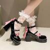 Mary Jane Thick-soled Thick-heeled High-heeled Bow 2025 Summer New One-word Strap Women's High-heeled Sandals Lolita Women's Shoes