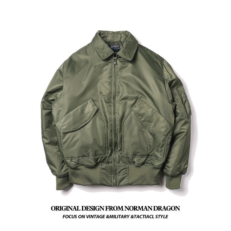 Normanlong Men's Trendy Cotton Pilot Jacket, Air Force Military Style with Turn-Down Collar, CWU-45P Baseball Jacket