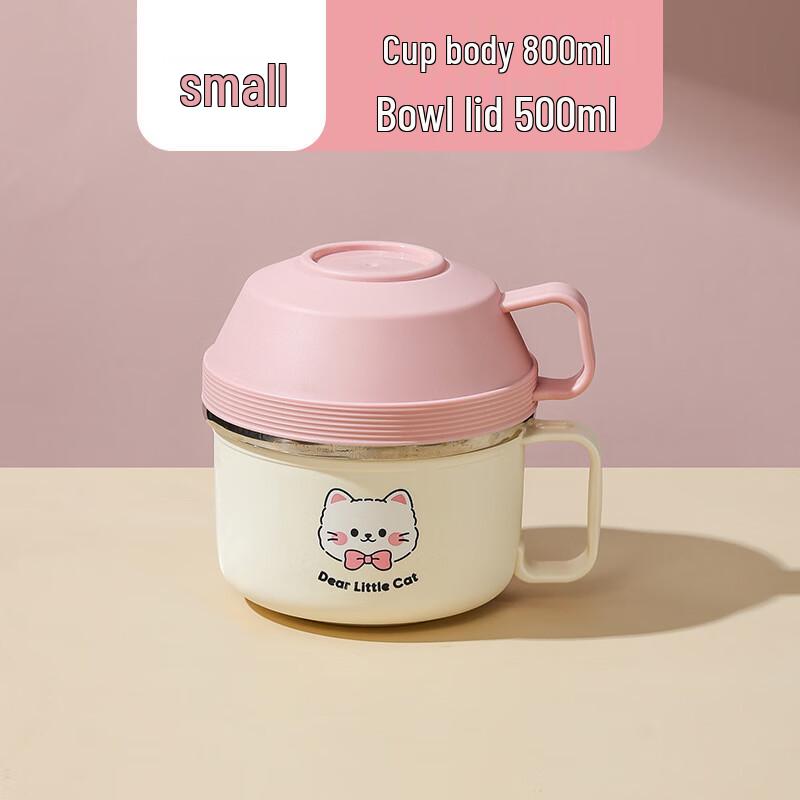 HongPa Pink Kitten 304 Stainless Steel Double-Layer Round Lunch Box