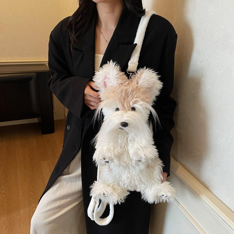 Simulation Storage Bag Messy Schnauzer Dog Backpack Girl Cute and Fashionable Decorative Fabric Soft Comfortable Birthday Gift