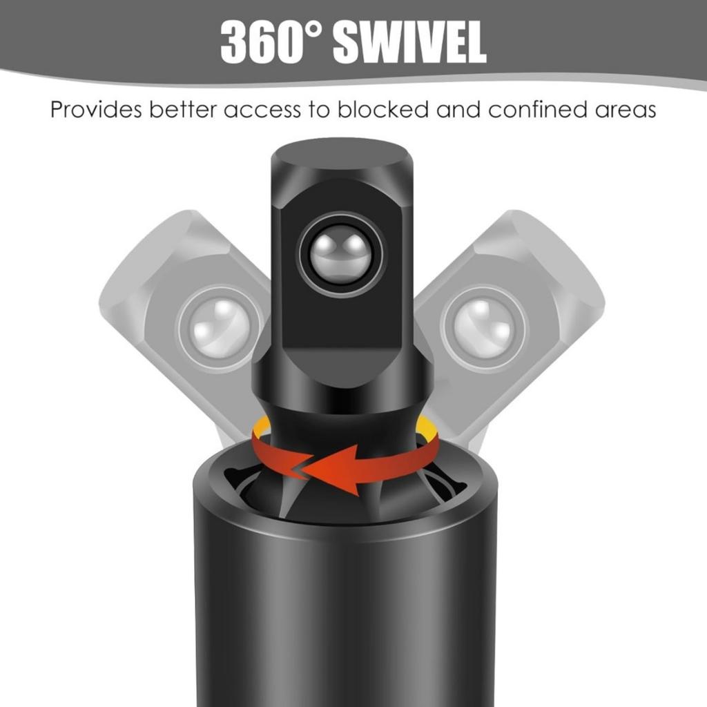 360° Impact Universal Joint-Socket Set Swivel Knuckle Joint Air Wobble Socket Adapter Extension Electric Wrench 1/2 3/8 1/4