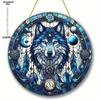 Wolf Sonne Acryl-Fänger, Acryl-Gitter im Buntglas-Stil, Traumfänger-Inspiration, Reflektierende Kunst für Haus & Garten, Kinderzimmer, Vintage-Wohnkultur
