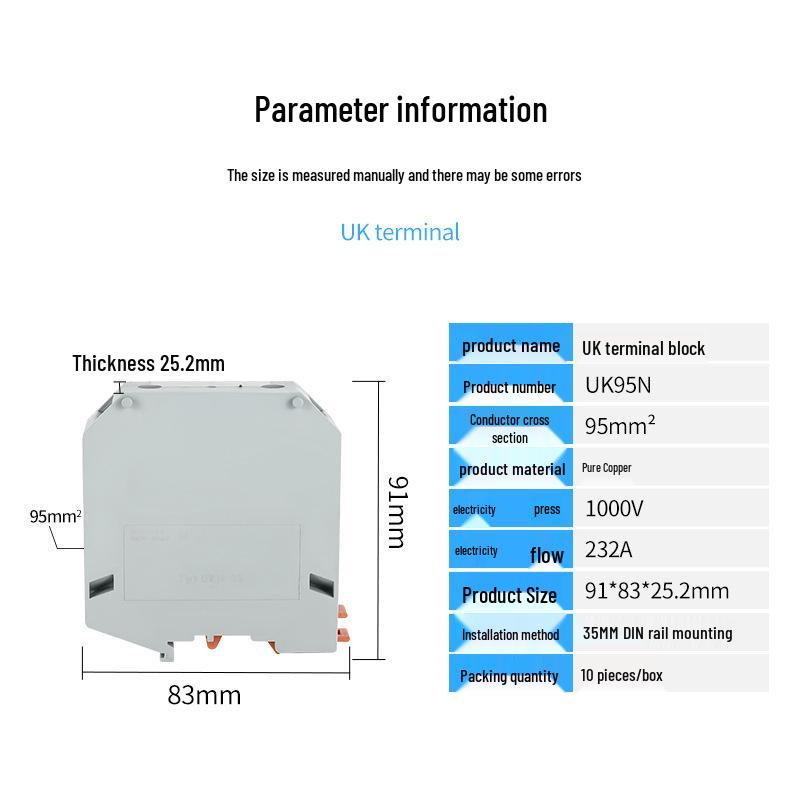 

Zhaoda UK95 Copper Screw Terminal Block 95mm² DIN Rail . мідний/сірий колір