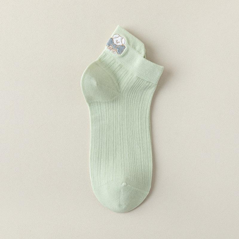 Women's Summer Thin Bear Embroidered Mesh Breathable Boneless Short Cotton Socks