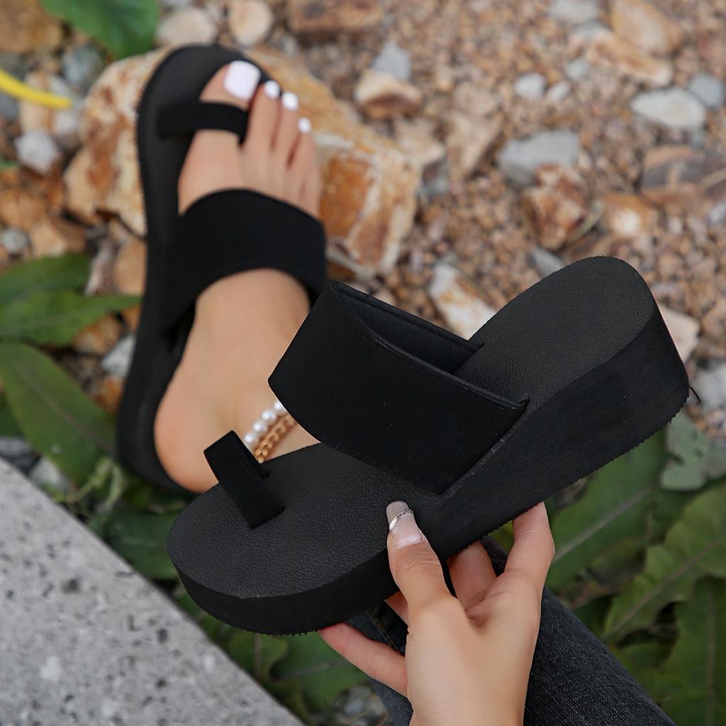 Black Women Flat Flip-flops Slippers Comfortable Non-slip Sandals Bohemian Style Flip Flop Home Bathroom Fashion Slippers Slides