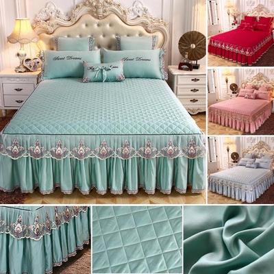 European Lace Bed Skirt Quilted Bedcover Bedspread for Princess 6 Colors Full/Queen/King Size Soft & Comfortable Bedding