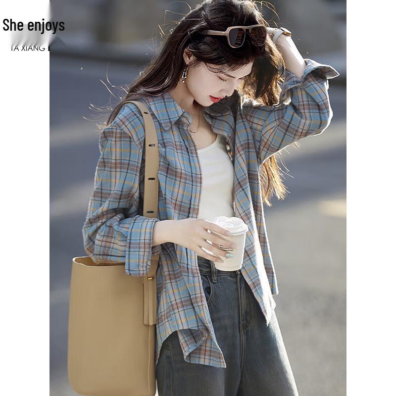 Women's Casual Plaid Long-Sleeve Shirt Jacket