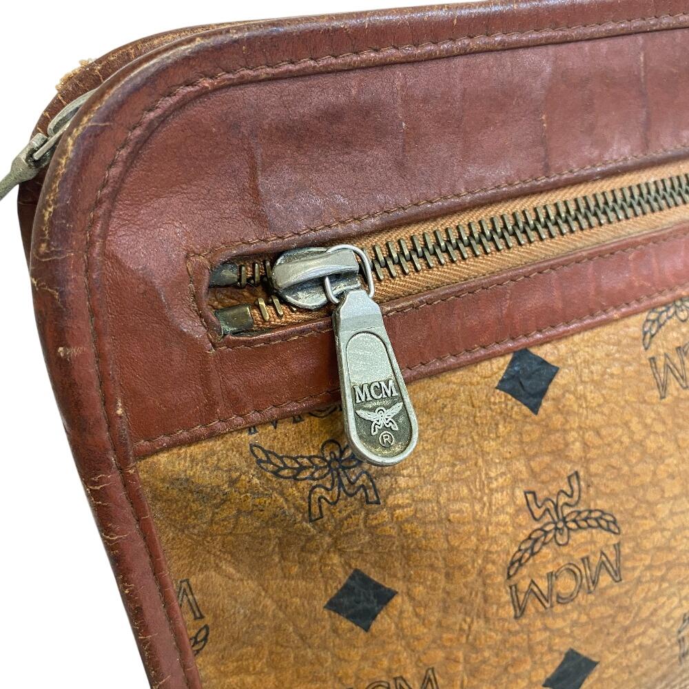 MCM Clutch Beutel Leder Aktentasche Beige Leder Herren Gebraucht