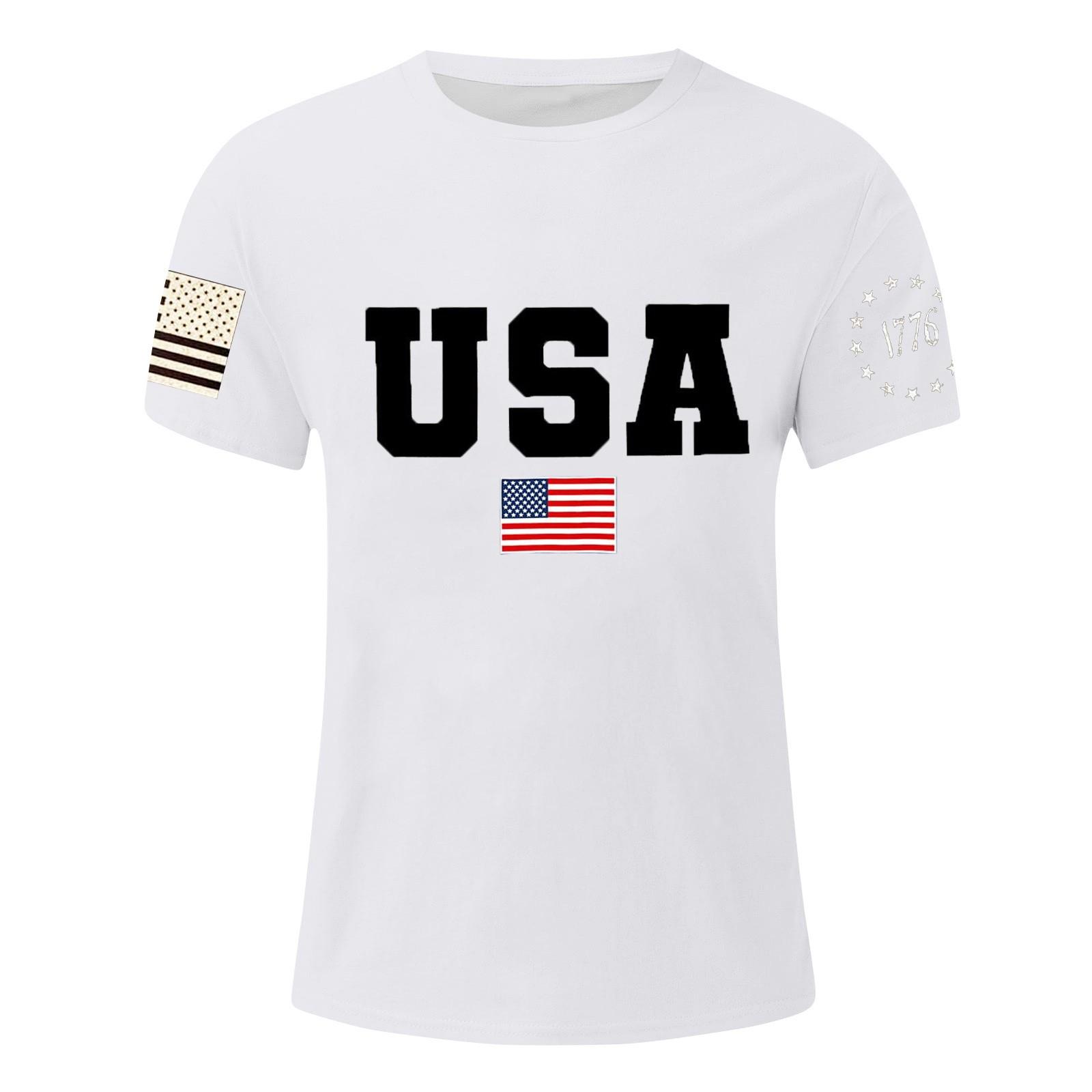 

Мужская футболка с принтом ко Дню независимости, мужской свободный повседневный топ с короткими рукавами XL белый