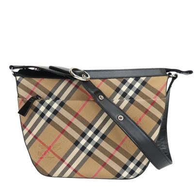 Gebrauchte Burberrys Umhängetasche Nova Check Canvas/Leder Beige Schwarz Ein Gurt