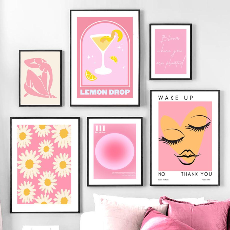 Matisse Woman Leaf Flower Drink Angel Number Pink Posters Canvas Painting Gallery Wall Art Prints Pictures for Living Room Decor