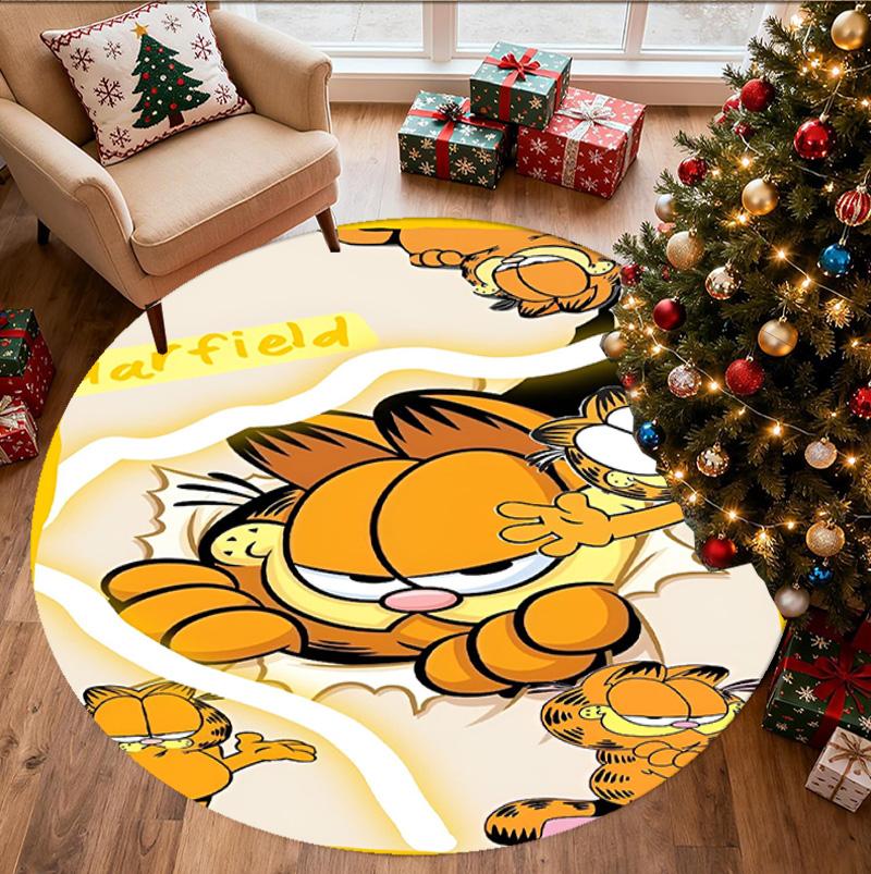Garfield Desenli Yuvarlak Halı, İç/Dış Mekan Paspası, Piknik, Oyun Odası, Yatak Odası, Ofis, Oturma Odası, Ev Dekorasyonu Halısı, Doğum Günü Hediyesi