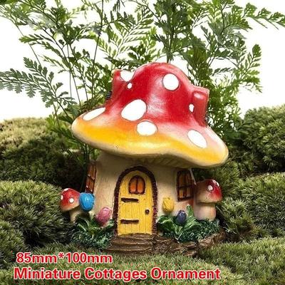 Niedliches 8,5 cm * 10 cm Pilzhaus Miniatur-Harz-Ornament Märchengarten Blumentopfpflanze Handwerk Wohnkultur