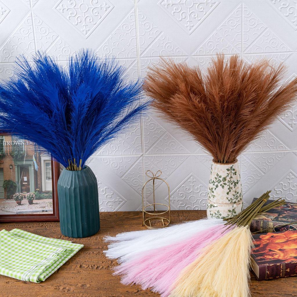 INS Style 3-Prong Pampas Grass and Rose Artificial Bouquet for Home Decor