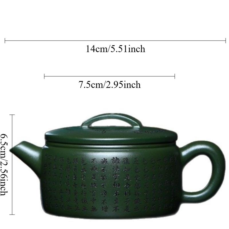 

200ml Heart Sutra Hanwa Pot Green Clay Purple Clay Teapot Chinese Style Large Capacity Teapot Household Buddha Statue Teapot