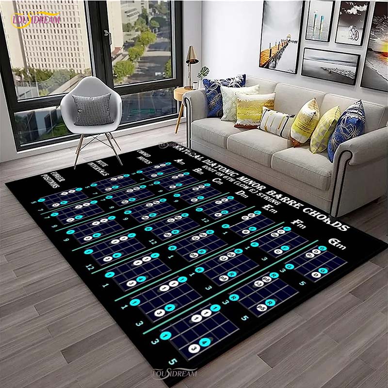 Muziek Basis Gitaar Akkoord Theorie Grafiek Piano Tapijt voor Woonkamer Slaapkamer Vloerkleden Keuken Antislip Vloermat Alfombra Verjaardagscadeau