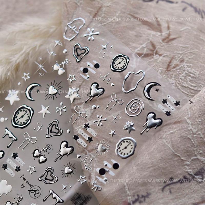 2025 Gold Plated Star & Moon 3D Embossed Nail Art Stickers with Adhesive Backing