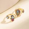 Nidin Trendy Ring Turkish Evil Eye Hamsa Hand Open Adjustable For Women Vintage Colorful Zircon Bohemia Style Finger Jewelry