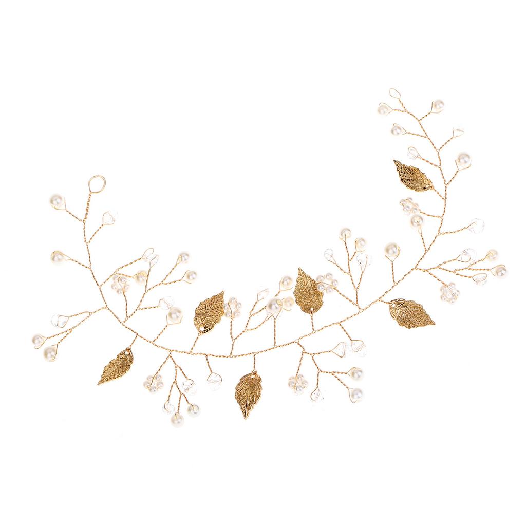 Bridal Sparkle Headband Head Chain Luxurious White Pearls Leaf Gown Headdress for Banquet Wedding Masquerade