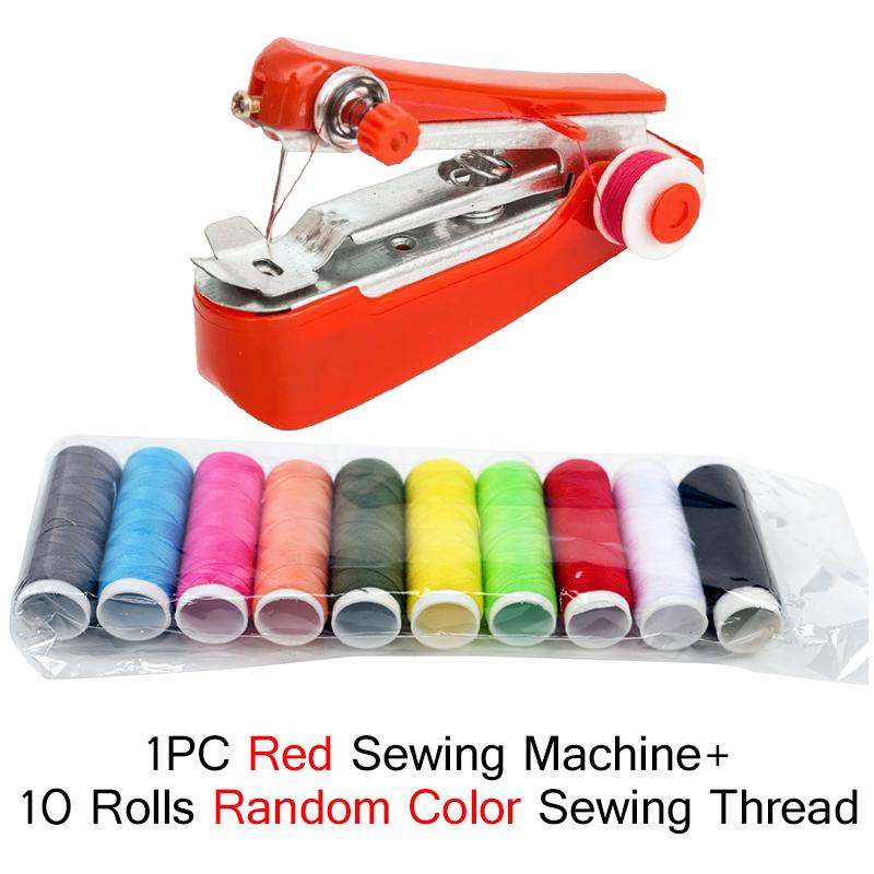 Sewing Machine and Sewing Thread Set 1PC Mini Handheld Sewing Machine with 10 Roll Sewing Thread Portable Pocket Manual Tool ZYF