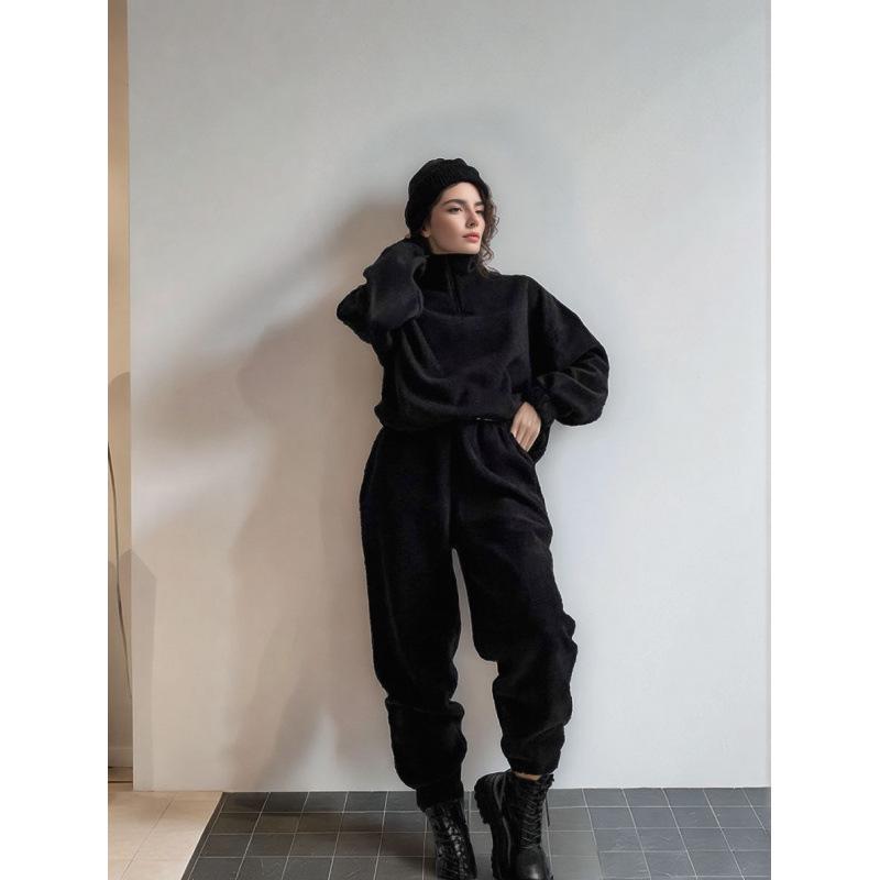 2025 Autumn/Winter Women's Fashion Loose Zipper Stand Collar Hoodie & Casual Two-Piece Set