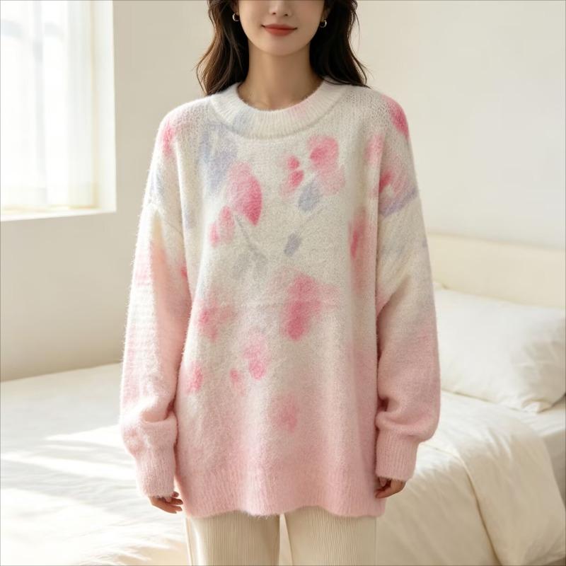 2026 Autumn Women Colorful Sweaters Knitting Basic Fashion O-Neck Style Loose Pullover Sweater