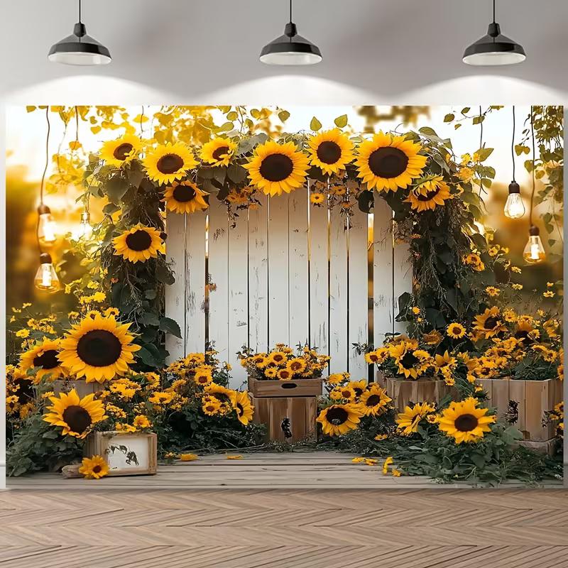 2D Rustic Wooden Fence and Sunflowers Background Cloth Photo Booth Prop