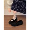Black French platform fluffy shoes are worn outside to keep warm in autumn and winter, and velvet Mary Jane shoes are worn outside.